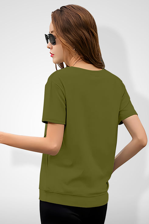 Women Olive Round Neck Half Sleeves T-Shirt